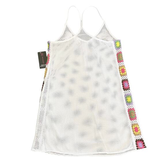 No Boundaries White Mesh Crochet Granny Square Inset Swim Cover Sz MED Cottage - Picture 3 of 8